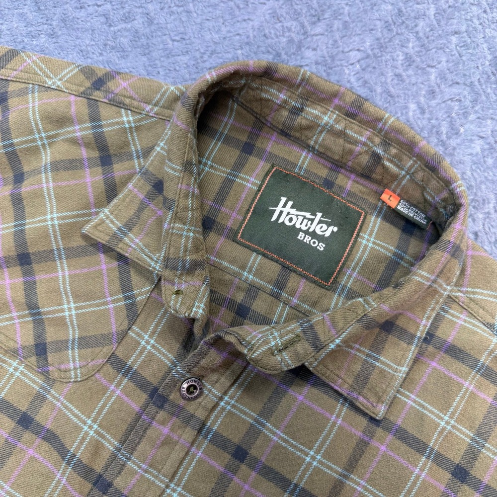 Howler Brothers Shirt Mens Large Flannel Plaid Green Cotton Blend Western Yoke - Picture 11 of 12